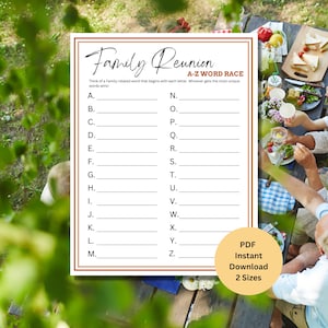 Family Reunion A-Z Word Race | Family Reunion Games | Games for Family Reunion | Family Reunion Activities | Printable Family Reunion Games