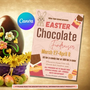 Flyersjabloon chocolade fundraiser voor Pasen | Flyer met inzamelactie voor Pasen | Flyer voor schoolinzamelingsactie | Paasflyer Evite | Fondsenwerver voor Pasen