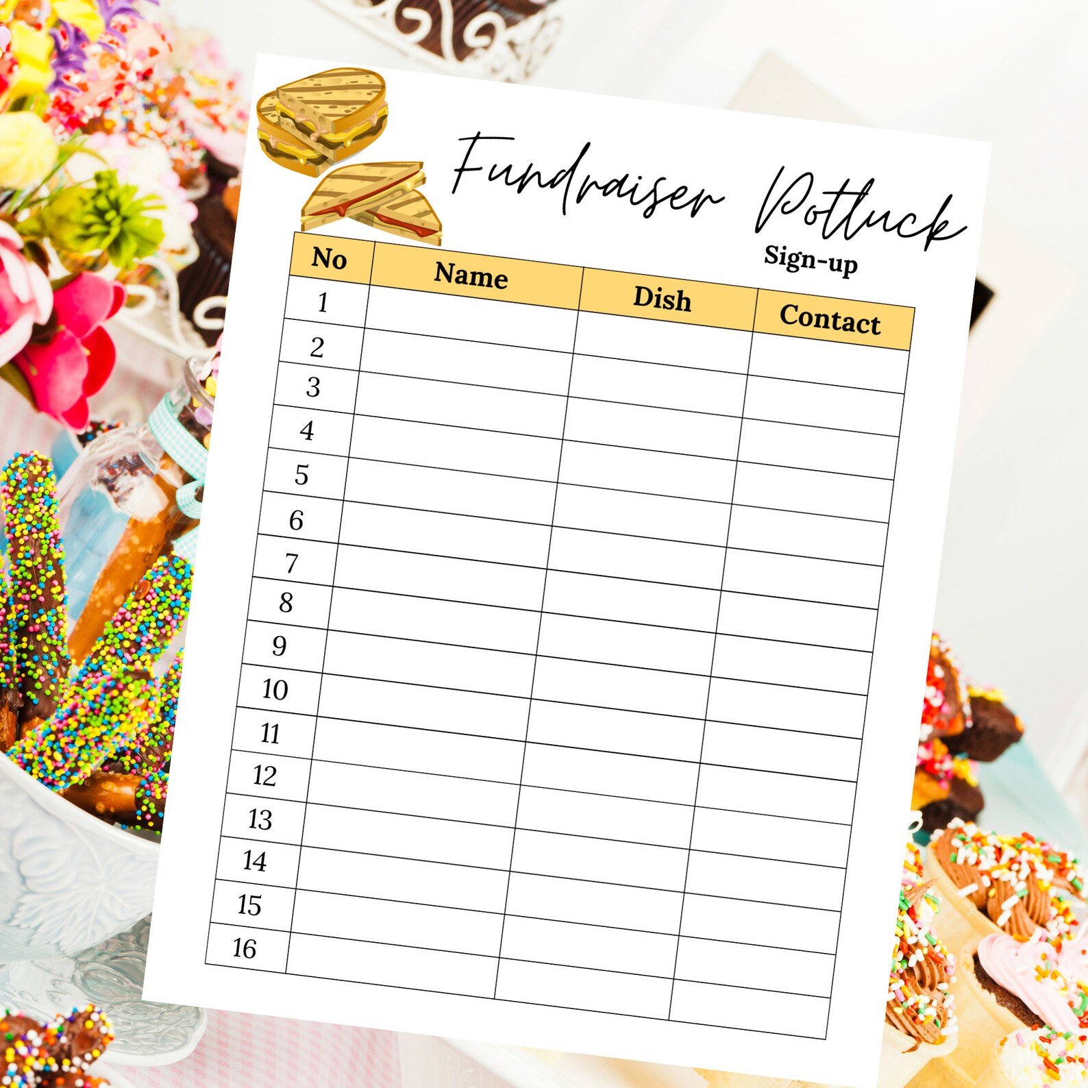 Potluck Sign up Sheet | Fundraiser Potluck Sign up Sheet | Fundraiser ...