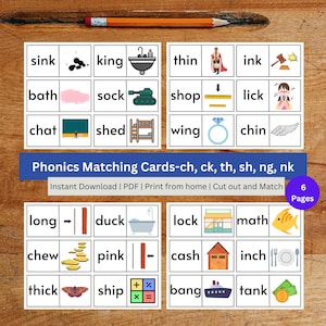 Phonics Matching Cards Game Digraphs| CVC Words| Phonics Games |Phonics Activities | CVC Game| Kindergarten Phonics | 1st Grade Phonics Game