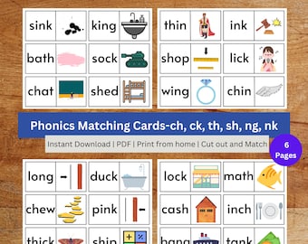 Phonics Matching Cards Game Digraphs| CVC Words| Phonics Games |Phonics Activities | CVC Game| Kindergarten Phonics | 1st Grade Phonics Game