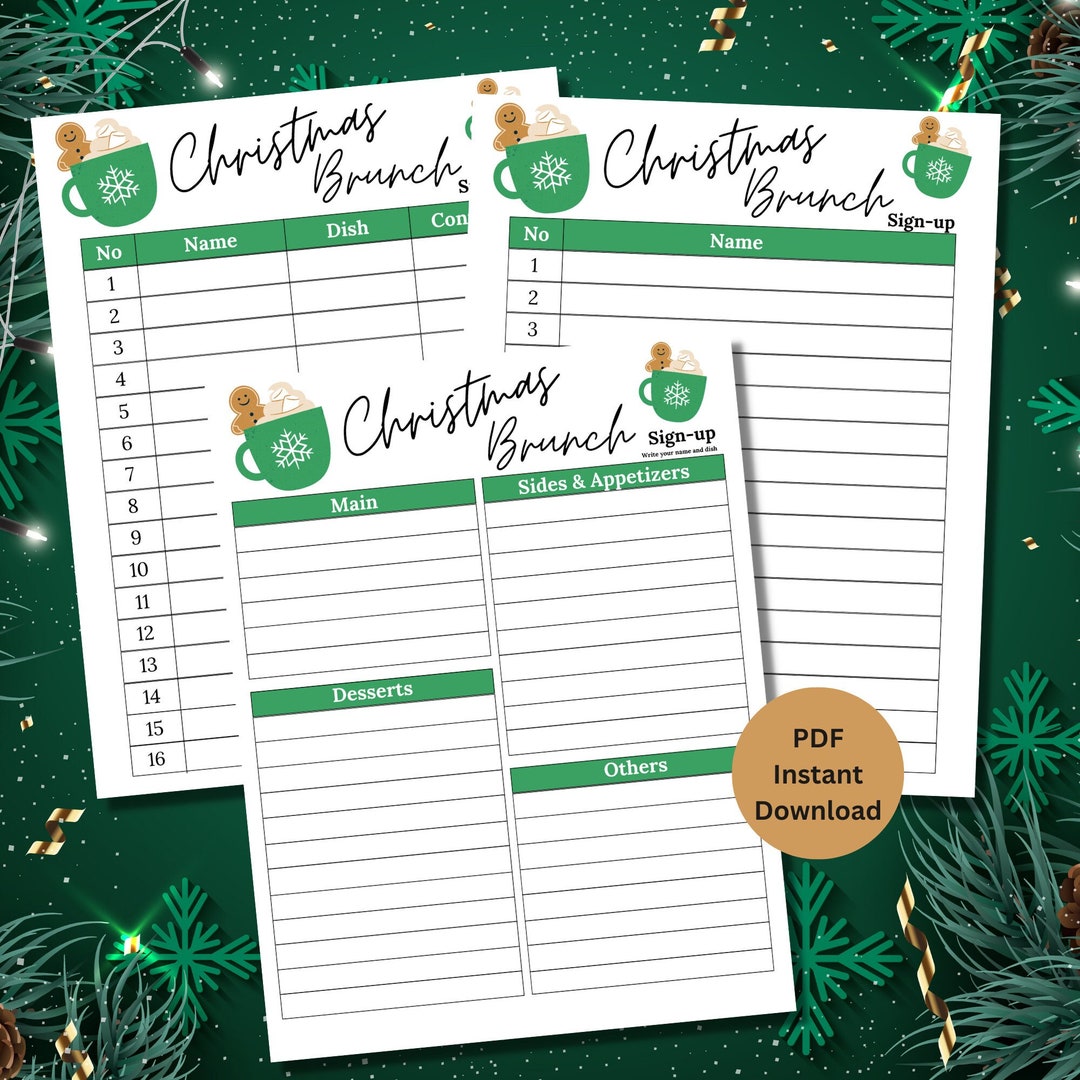 Potluck Sign up Sheet | Christmas Brunch Potluck Sign up Sheet ...
