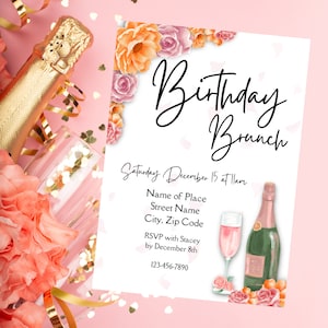 Birthday Brunch Invitation | Birthday Invite | Birthday Brunch Invitation Evite | Birthday Brunch Evite |Editable Birthday Brunch Invitation