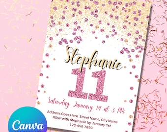 11th Birthday | 11th Birthday Invite | Eleventh Birthday | Eleventh Birthday Invitation | Birthday Invitation |11th Birthday Girl Invitation