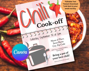 Chili Cook-off Potluck Invite Template | Editable Chili Cookoff Party | Chili Invite | Chili  Party Evite | Chili Cook-off Event Invitation