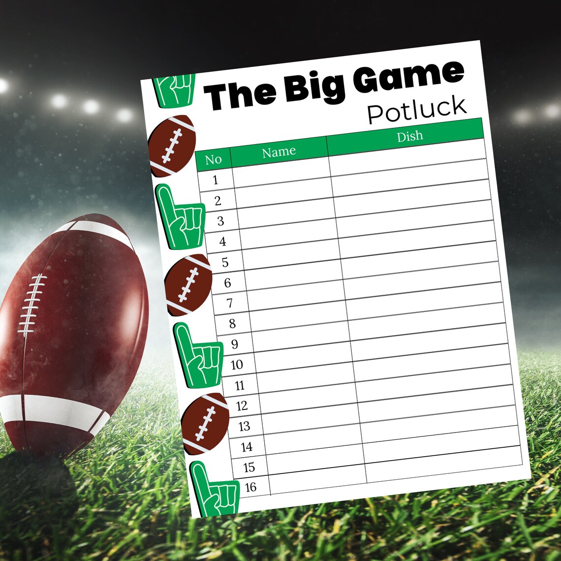 Potluck Sign up Sheet the Big Game Potluck Sign up Sheet Football
