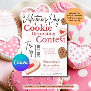 Valentinstag Cookie Dekorieren Contest Vorlage einladen | Valentinstag Aktivität | Valentinstag Keks-Konkurrenz-Einladung | Evit