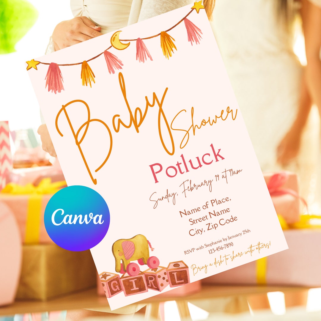 Baby Shower Potluck Invitation Template Baby Girl Shower Potluck Invite
