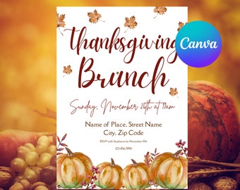 Thanksgiving Brunch Invite Template | Editable Brunch Invitation |Thanksgiving Brunch | Brunch Evite | Brunch Invite | Holiday Brunch