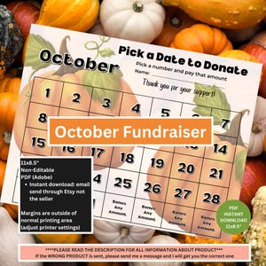 October Fundraiser Calendar | Pick a Date Fundraiser | Sports Fundraiser | School Calendar | Fundraising Calendar