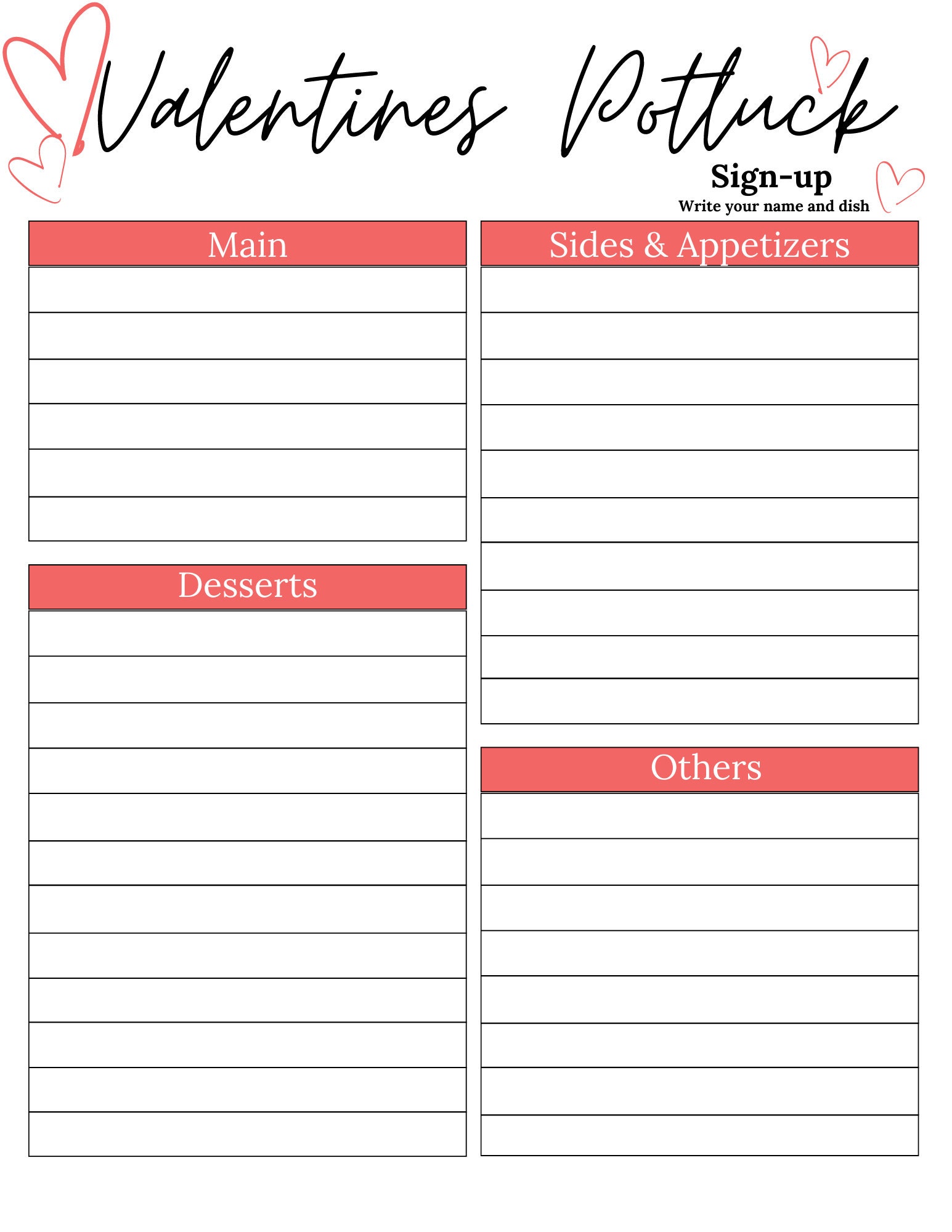 Potluck Sign up Sheet Valentines Potluck Sign up Sheet - Etsy