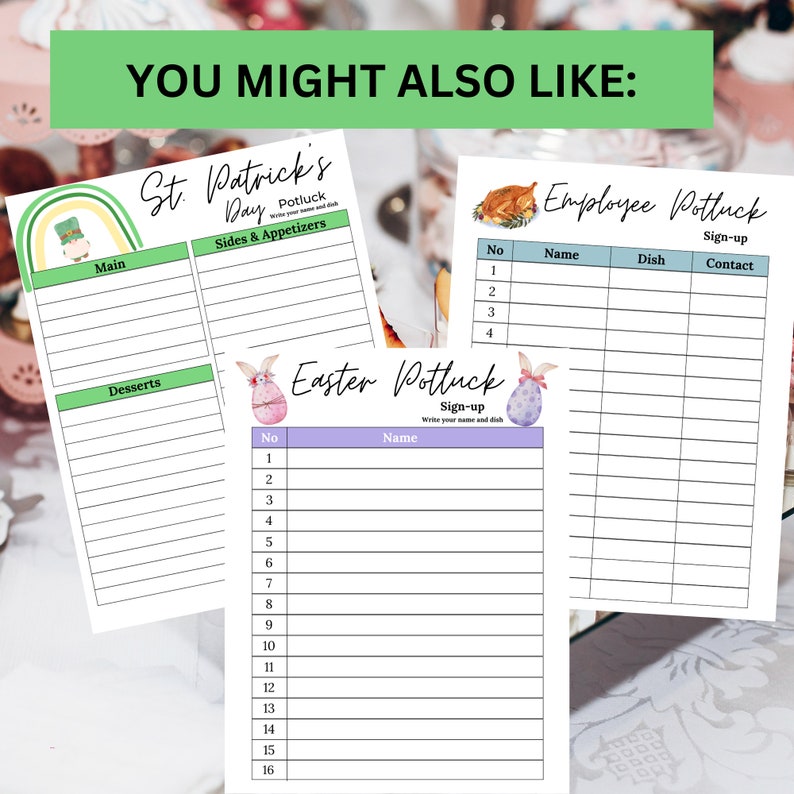 Potluck Sign up Sheet Baby Shower Potluck Sign up Sheet Etsy Israel