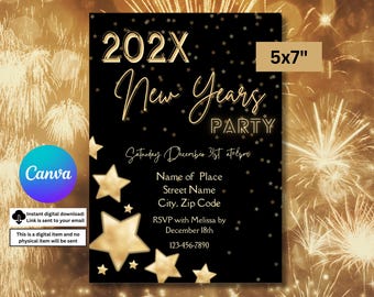 New Years Invitation Template | Happy New Year Invite | NYE Party Invite Editable | 2025 New Year Eve Party Invitation |  New Years Evite
