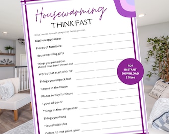 Think Fast Housewarming Game | Housewarming Game | Moving Day | New Home | First Time Homeowners | New House | Housewarming Group Games