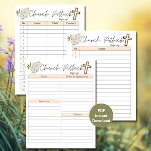 Potluck Sign Up Sheet | Church Potluck Sign Up Sheet | Church Potluck Sheet | Potluck Sign up | Printable Potluck Sign Up | Church Potluck