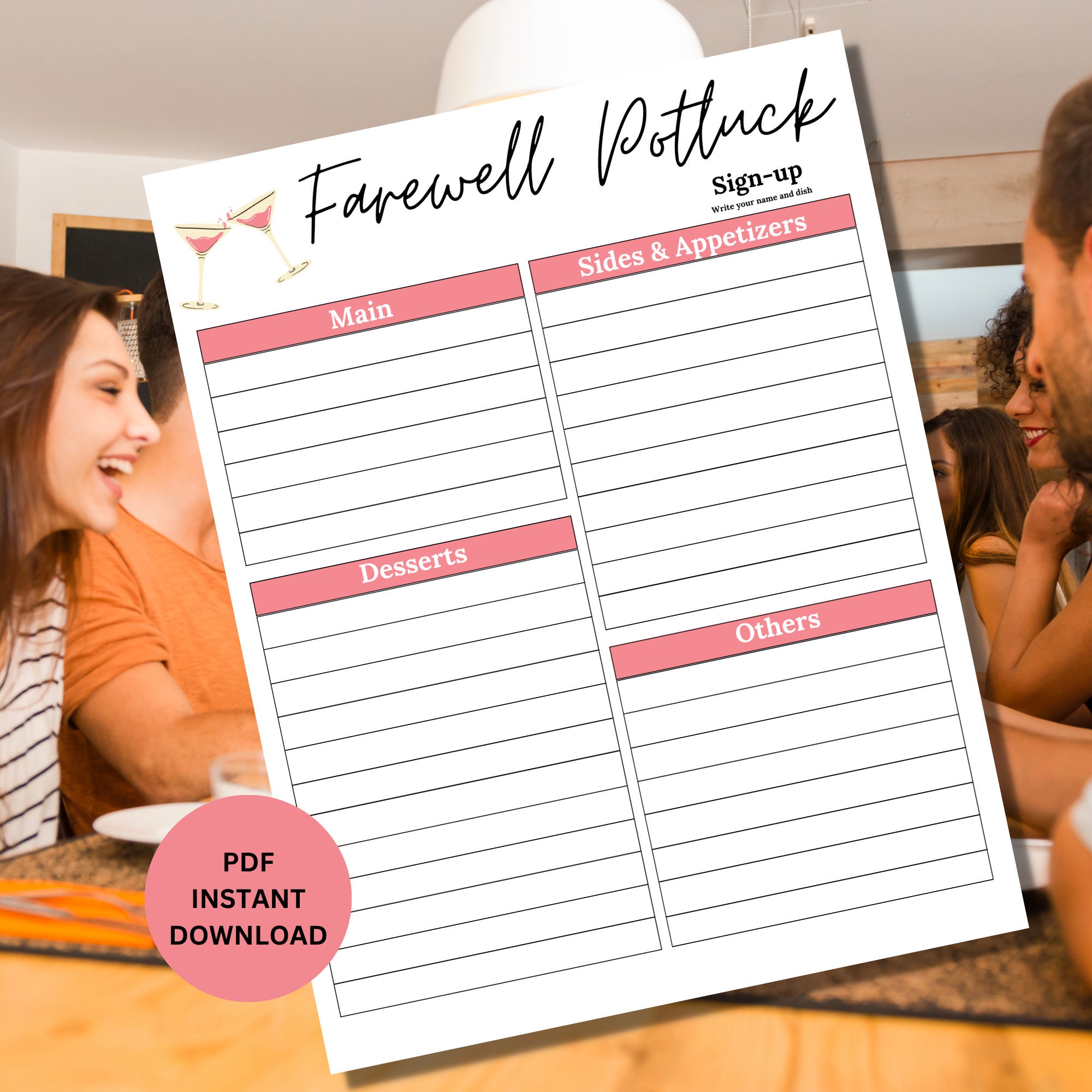 Farewell Potluck Sign up Sheet| Farewell Sign up Sheet |farewell