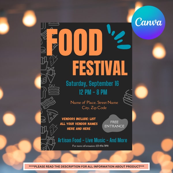 Food Festival Flyer Template | Food Festival Flyer | Editable Food Flyer | Flyer Invitation | Flyer Evite | International Food Festival