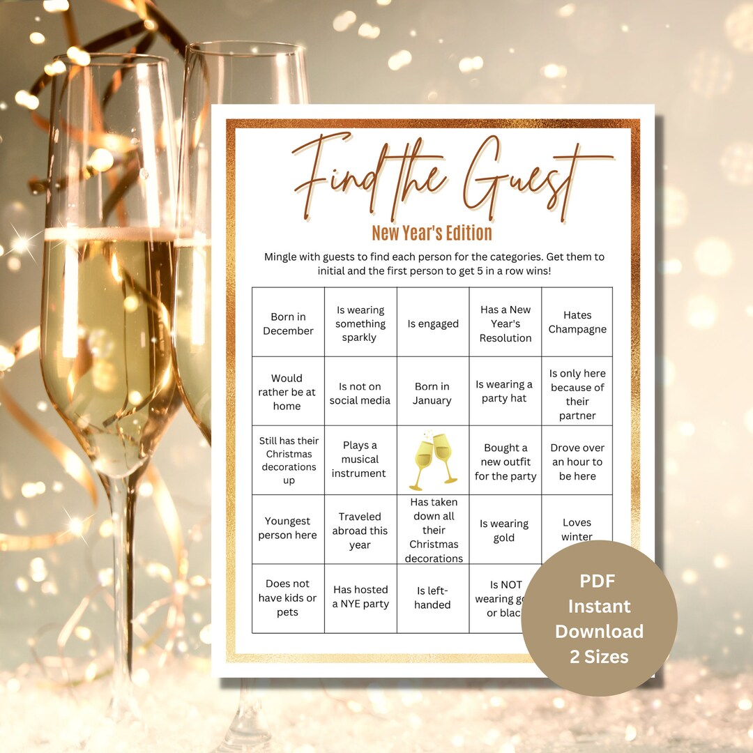 Find the Guest Bingo Game | New Year's Games | New Year's Eve Games ...