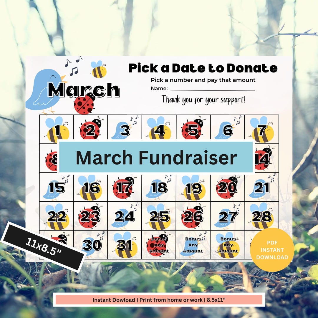 NON-EDITABLE March Fundraiser Calendar | Pick a Date Fundraiser ...