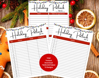 Potluck Sign Up Sheet | Holiday Potluck Sign Up Sheet | Holiday Potluck Sheet | Potluck Sign up | Printable Potluck Sign Up Sheet | Holiday