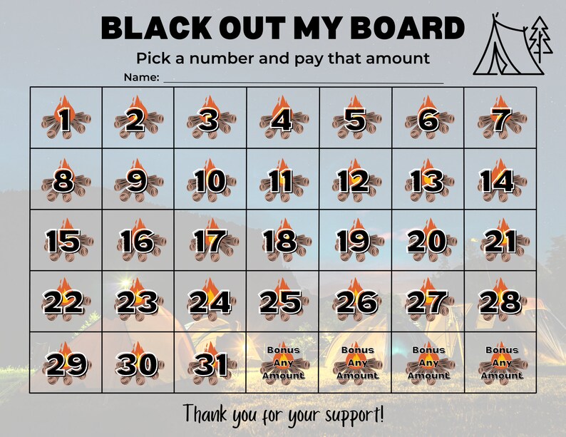 NON-EDITABLE Camp Fundraiser Calendar | Pick a Date Fundraiser ...