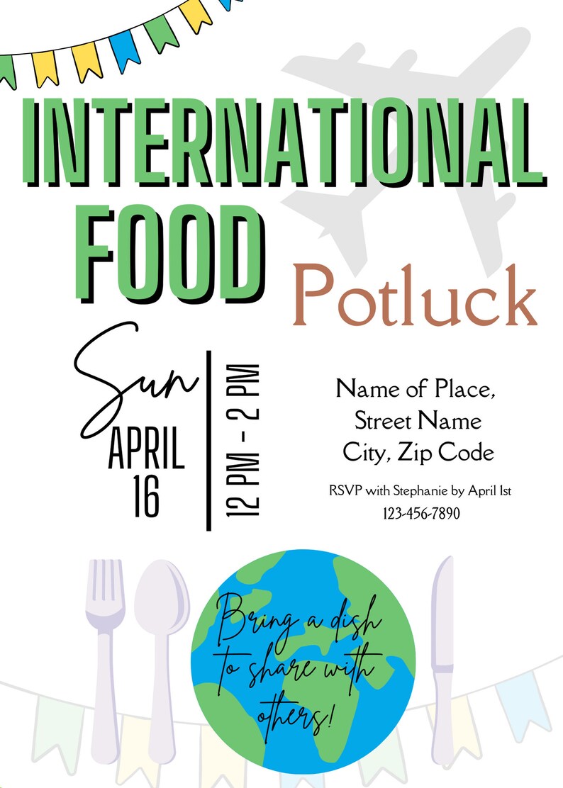 International Food Potluck Invitation Template | International Food Potluck Invite ...