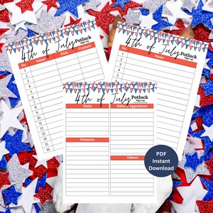 Potluck Sign Up Sheet | 4th of July Potluck Sign Up Sheet | July 4th Potluck Sheet | Fourth of July Potluck Sign up Sheet | Potluck Sheet