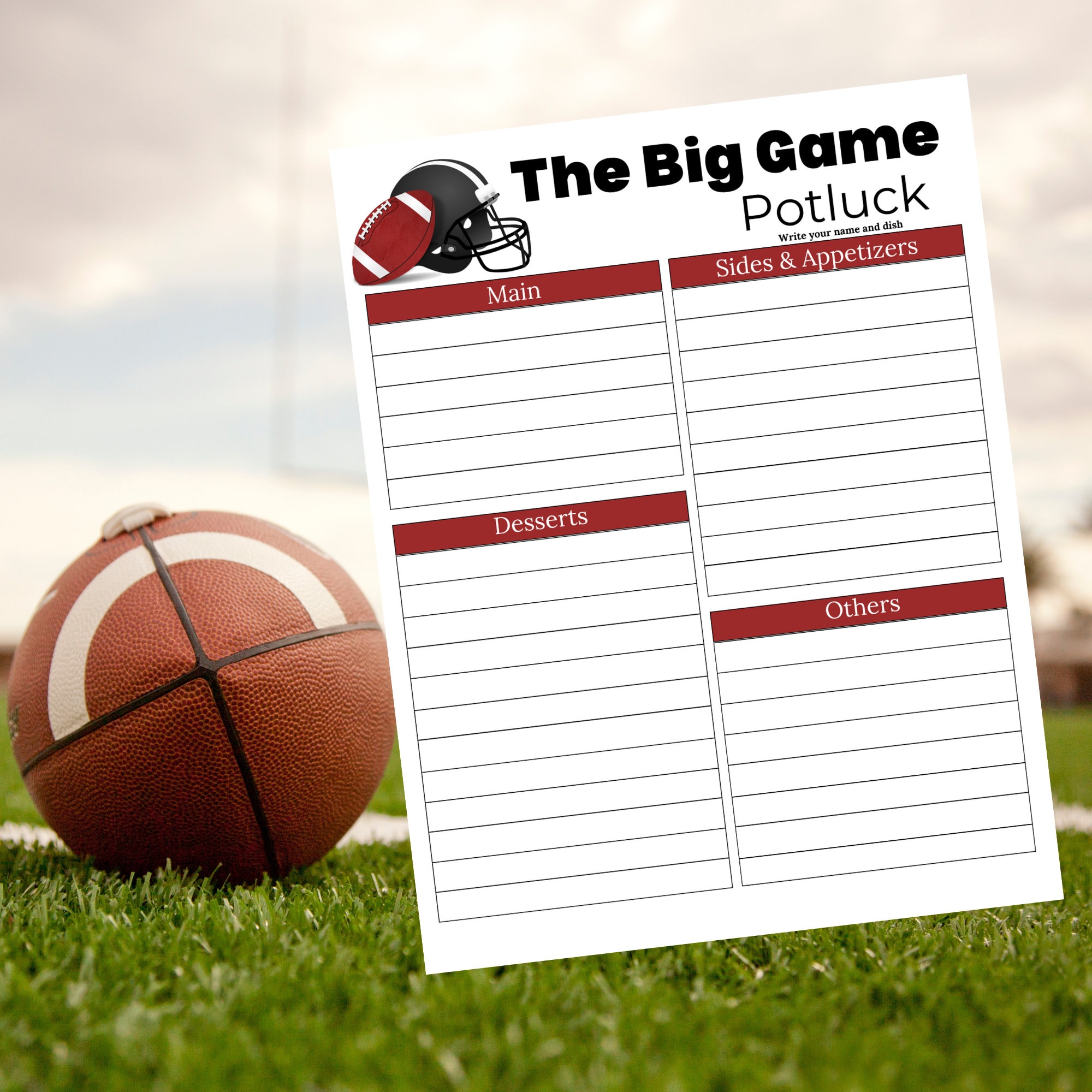 Potluck Sign up Sheet the Big Game Potluck Sign up Sheet Football ...