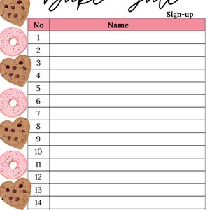 Bake Sale Sign up Sheet | Bake Sale Sheet | Printable Bake Sale Sign up ...