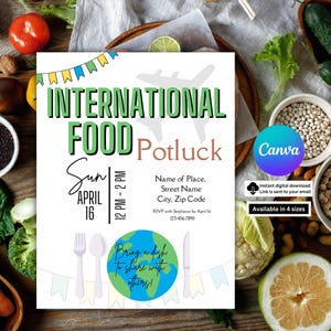 International Food Potluck Invitation Template | International Food Potluck Invite | International Food Potluck Invitation | Potluck Evite