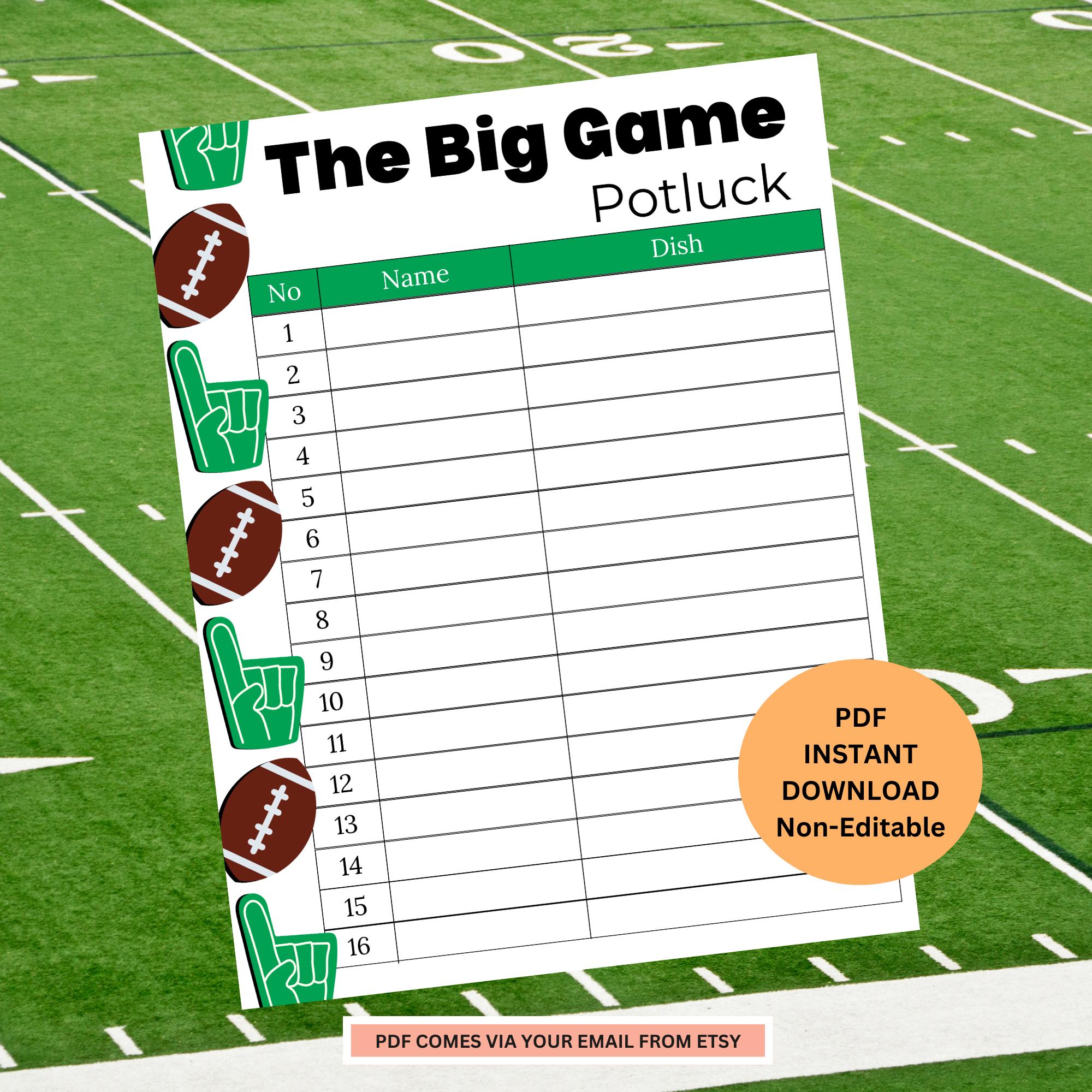 Potluck Sign up Sheet | the Big Game Potluck Sign up Sheet | Football ...