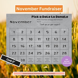 November Fundraiser Calendar | Pick a Date Fundraiser | Sports Fundraiser | School Calendar | Fundraising Calendar