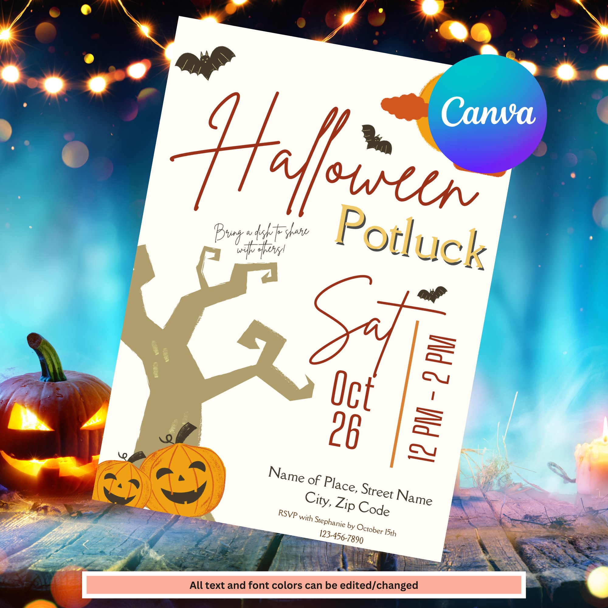 Halloween Potluck Invite Template Editable Potluck Invitation Halloween
