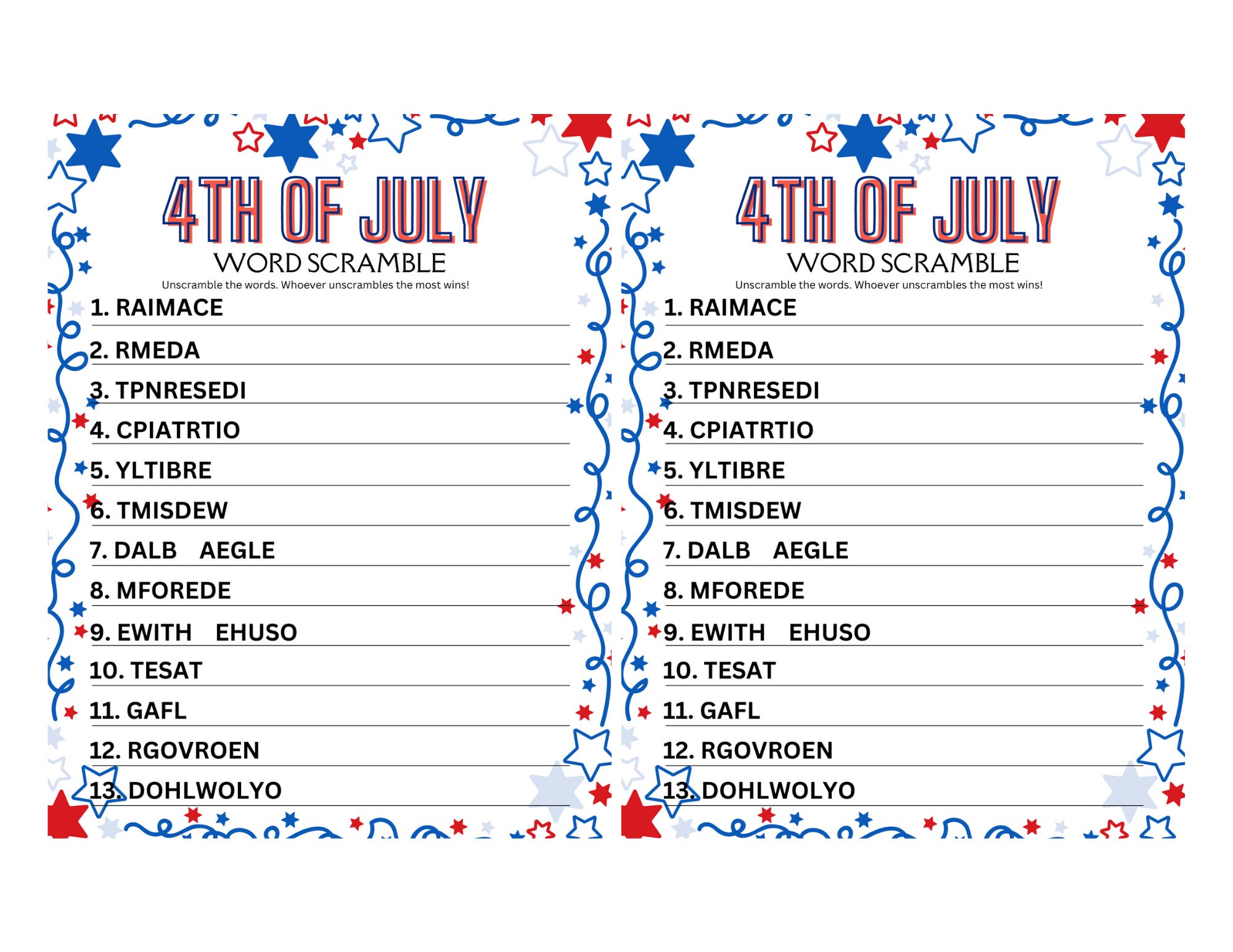 Word Scramble 4th of July Game | Independence Day Printable Games ...