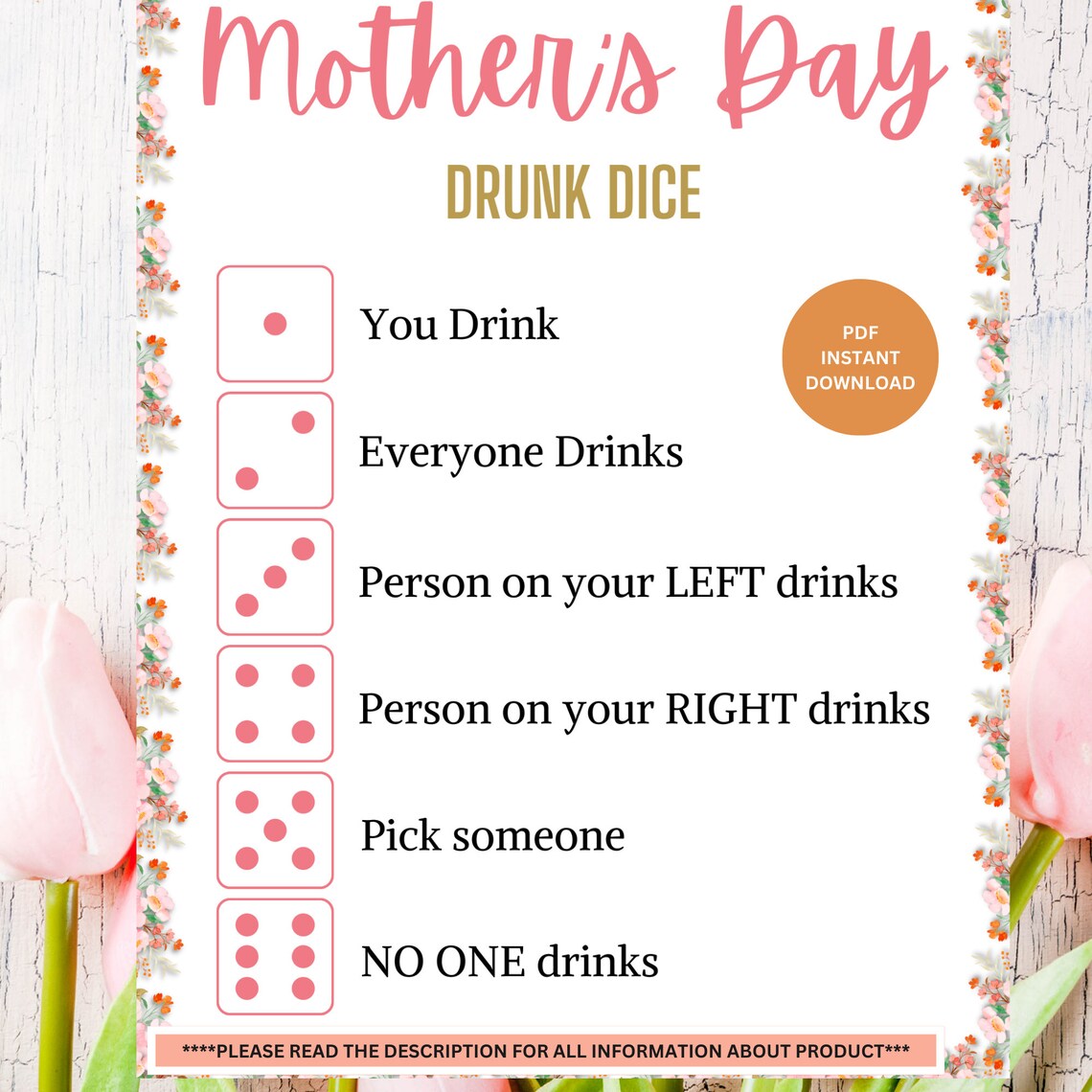 Drunk Dice Mother's Day Game | Mothers Day Game | Mother's Day ...