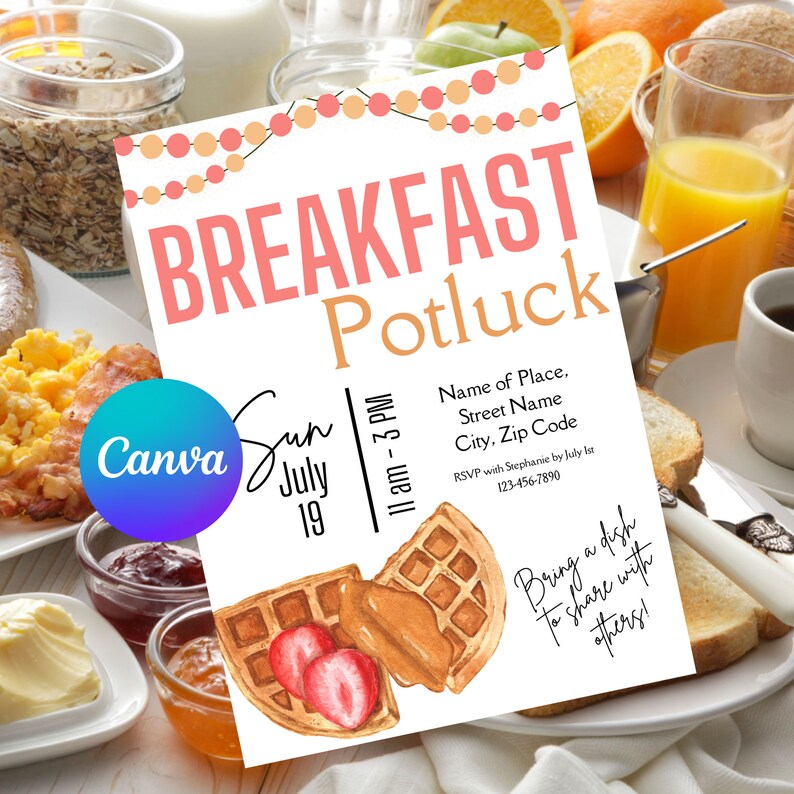 Breakfast Potluck Invitation Template | Brunch Party Potluck Invite ...