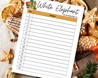 White Elephant Gift Exchange Sign Up Sheet | Gift Exchange Sign Up Sheet | Christmas Gift Exchange Sheet | Printable Gift Exchange Sign Up