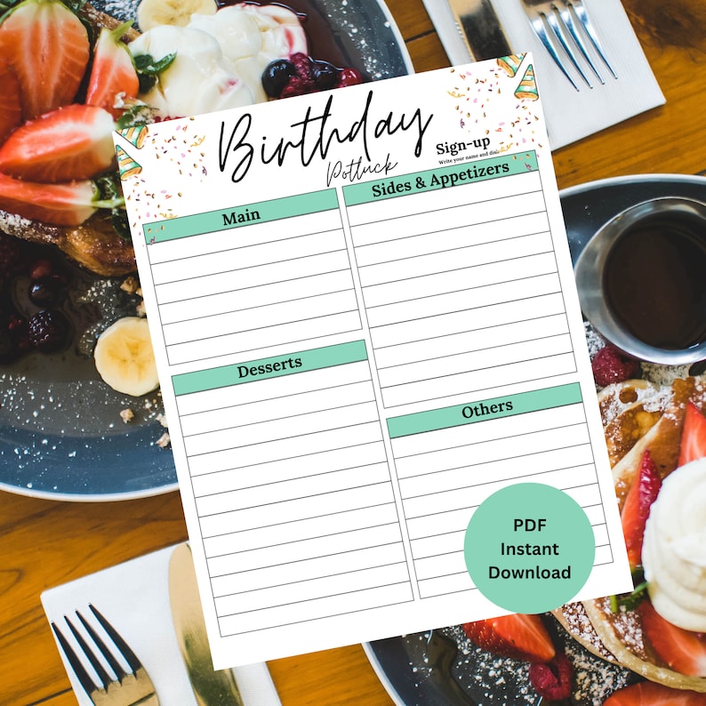 Potluck Sign up Sheet Birthday Potluck Sign up Sheet Birthday Potluck