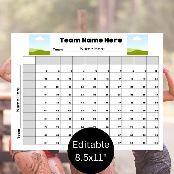 Editable Sports Squares | 100 Sports Squares | Football Squares | Sports Team Fundraising Squares | Hockey Squares | Fundraiser Squares