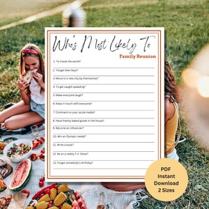 Family Reunion Who&#39;s Most Likely To | Family Reunion Games | Games for Family Reunion | Family Reunion Activities | Printable Reunion Games