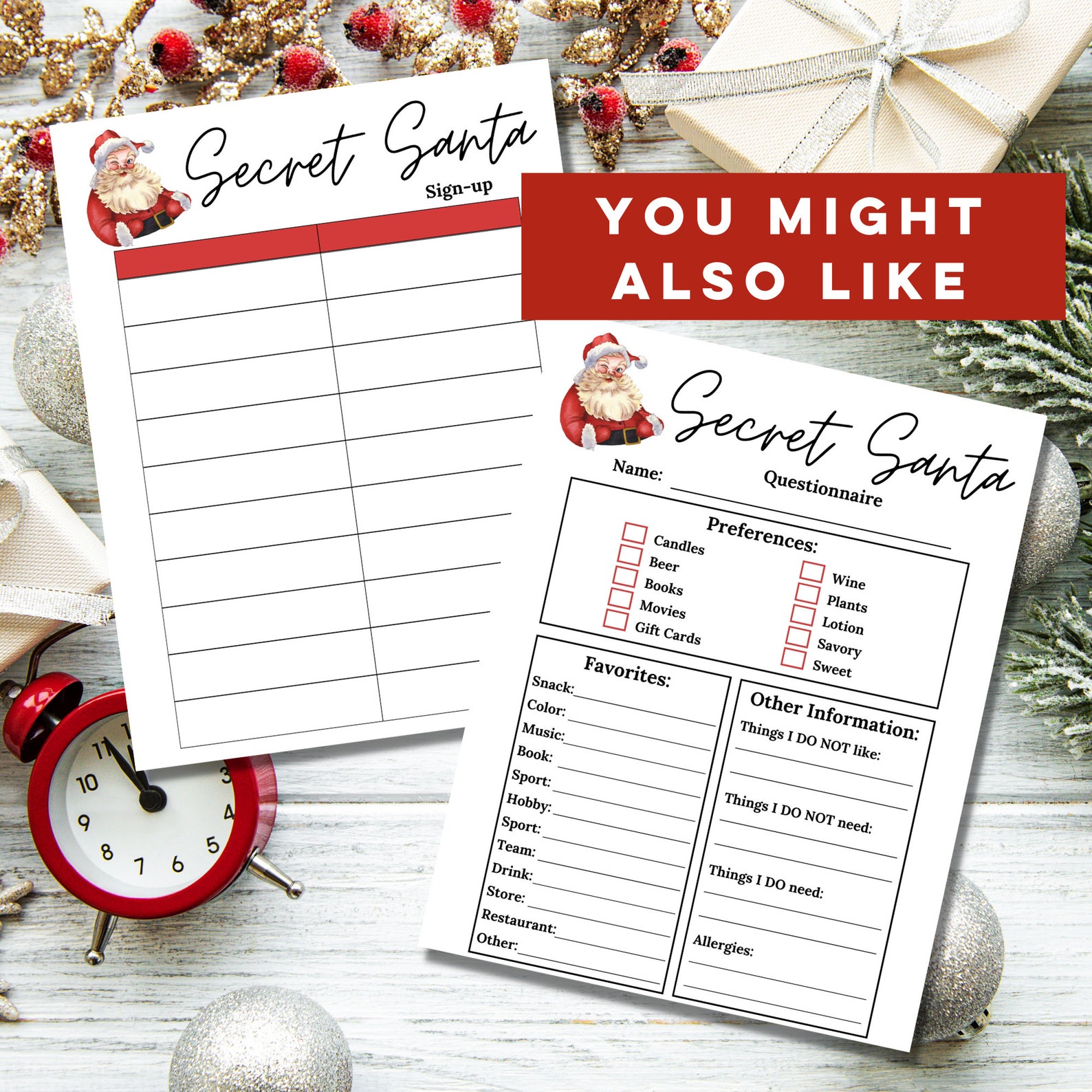 Secret Santa Sign up Sheet Secret Santa Questionnaire Etsy Canada