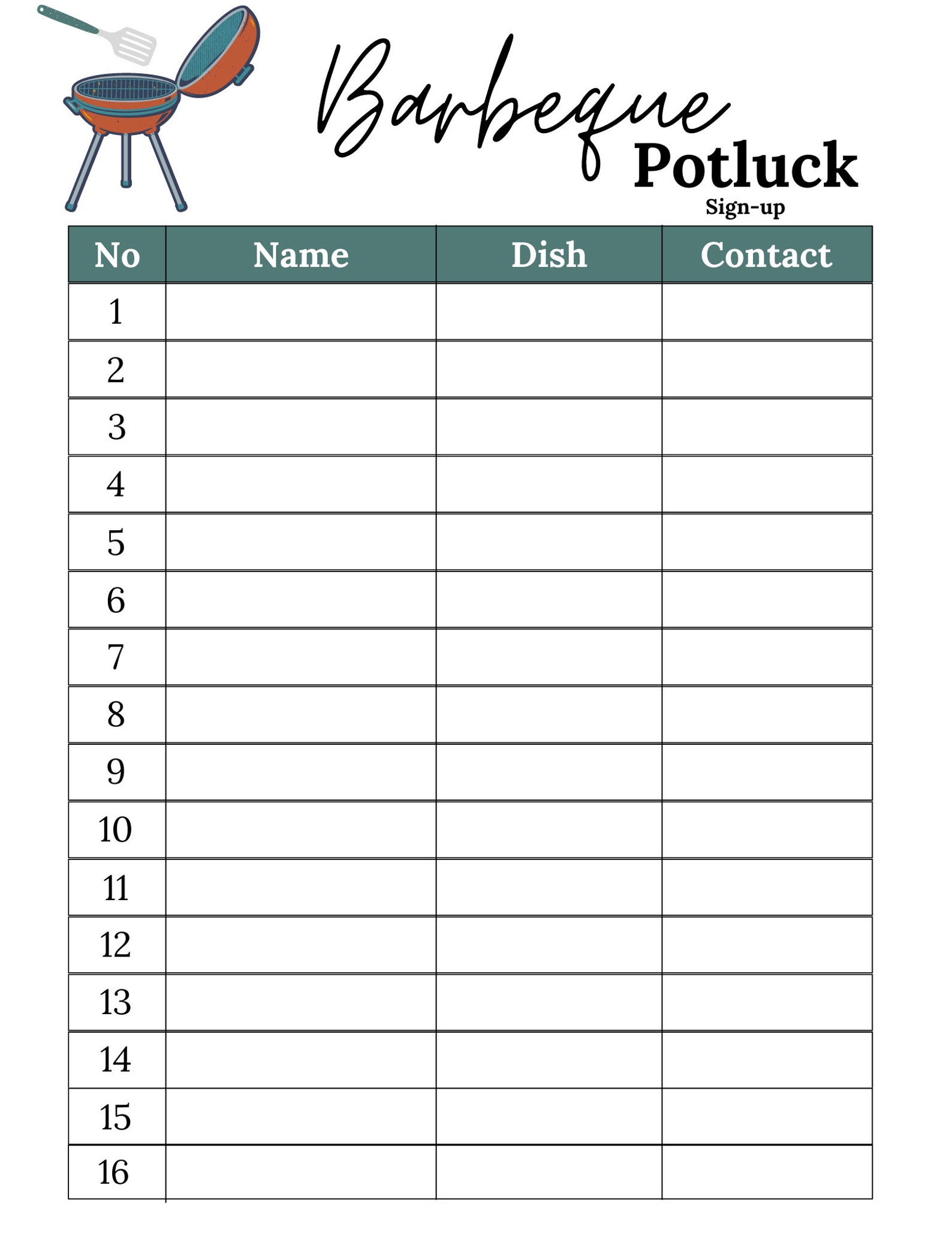 Potluck Sign up Sheet BBQ Potluck Sign up Sheet Barbeque Potluck Sheet Potluck Sign up Sheet BBQ Potluck Sign up Sheet Barbeque Potluck Sheet