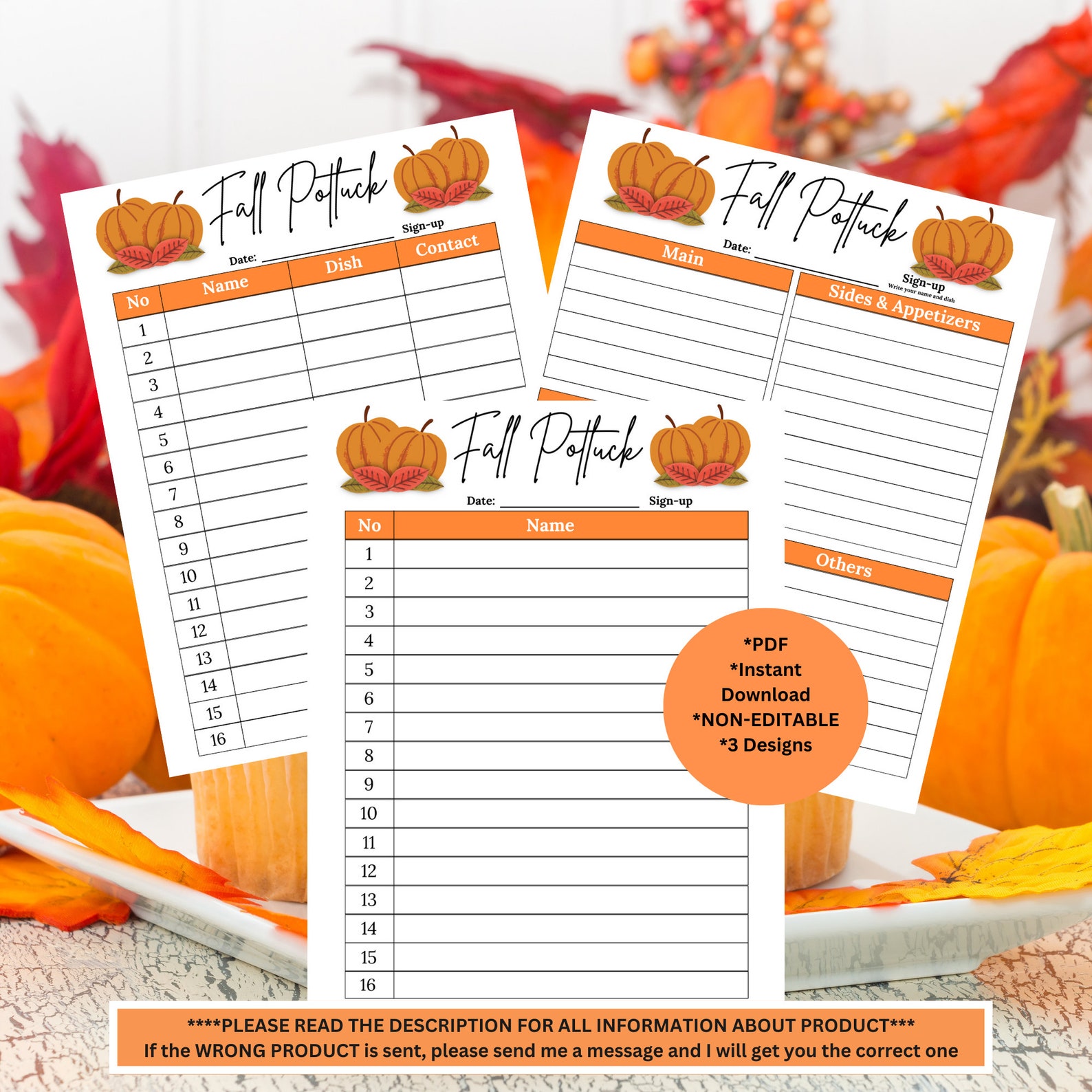 Potluck Sign up Sheet | Fall Potluck Sign up Sheet | Thanksgiving ...
