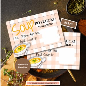 Soup Potluck Wahlzettel | Suppenparty | Suppentausch | Suppen Potluck Event | Suppen-Tausch-Party-Stimmzettel | Suppe Voting Cards