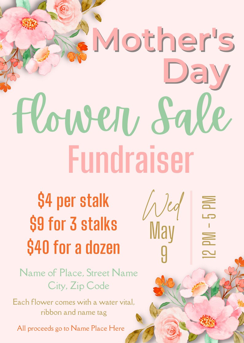 Mother's Day Flower Sale Fundraiser Invitation Template Mother's Day