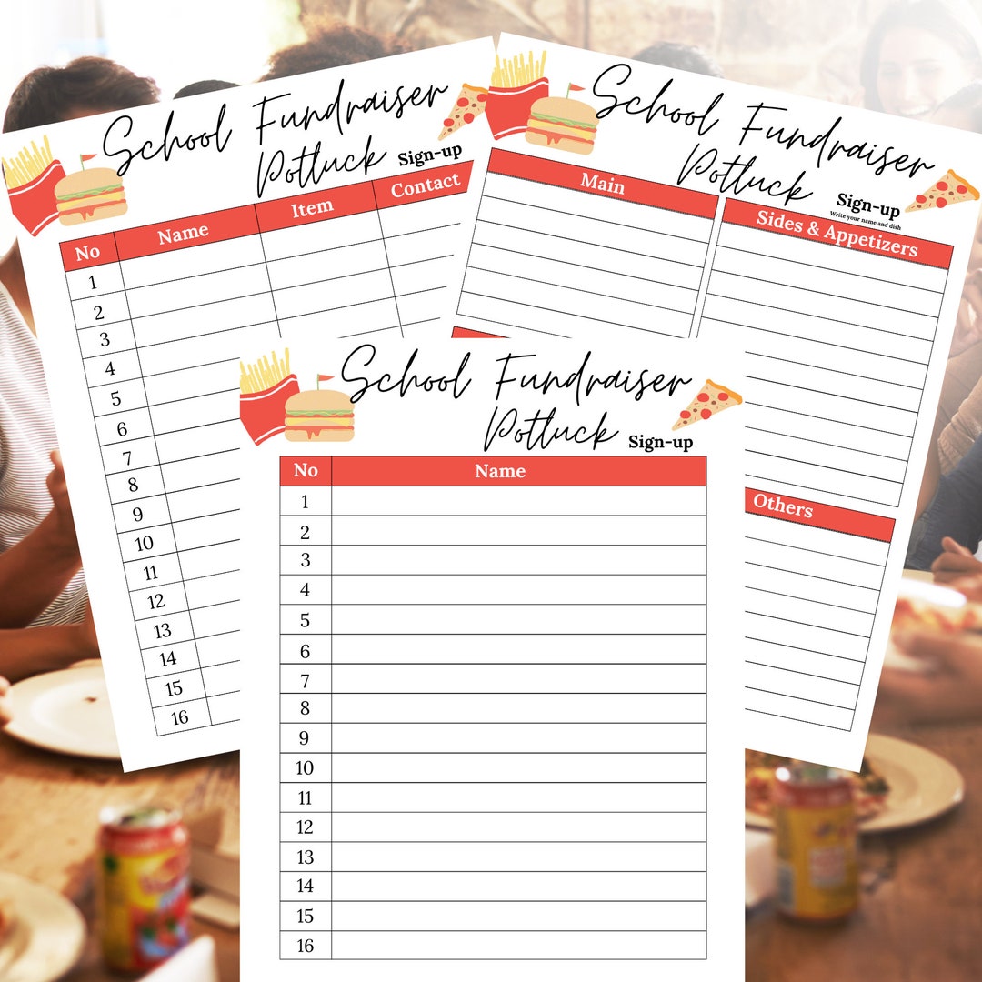 Potluck Sign up Sheet | School Fundraiser Potluck Sign up Sheet ...