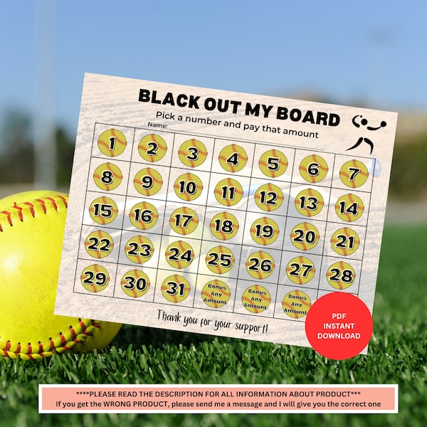 Softball Fundraiser Calendar | Pick a Date Fundraiser | Sports Fundraiser | School Calendar | Fundraising Calendar | Charity Raffle Calendar