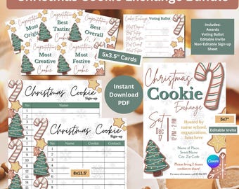 Lot d'échange de biscuits de Noël | Certificat de cookie et bulletins de vote | Invitation à échanger des cookies| Biscuit des Fêtes | Dessert de Noël