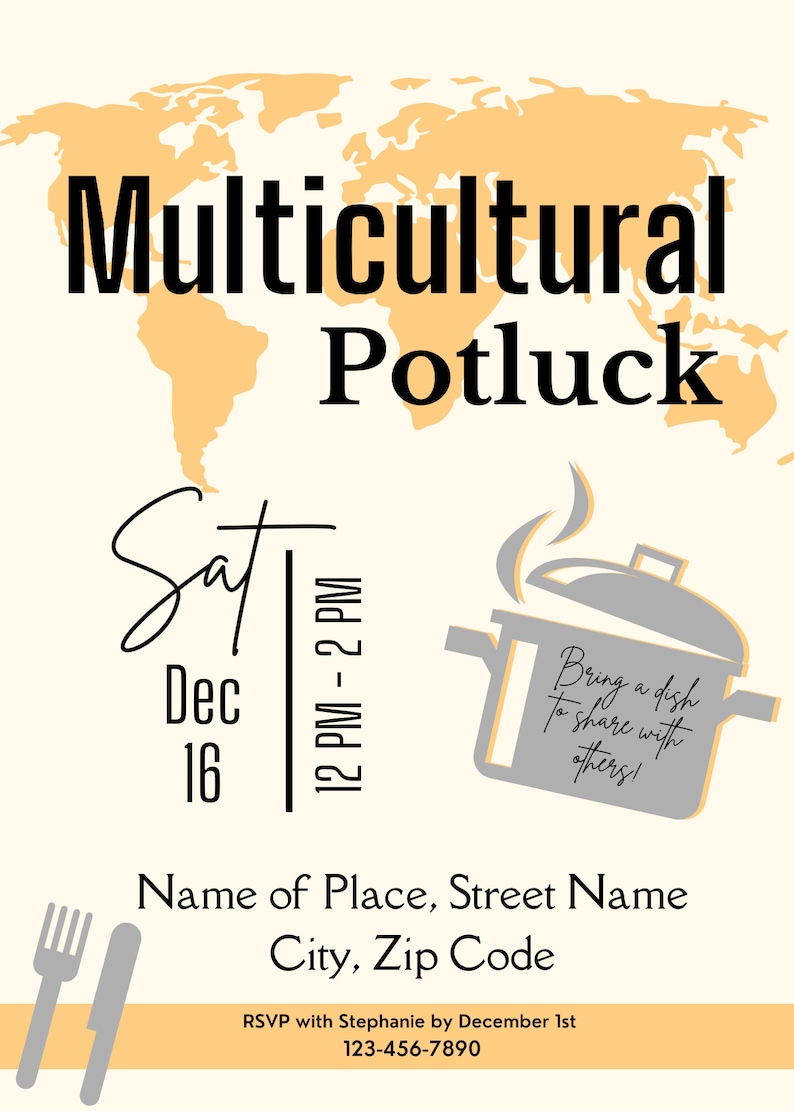 Multicultural Food Potluck Invitation Template International Food