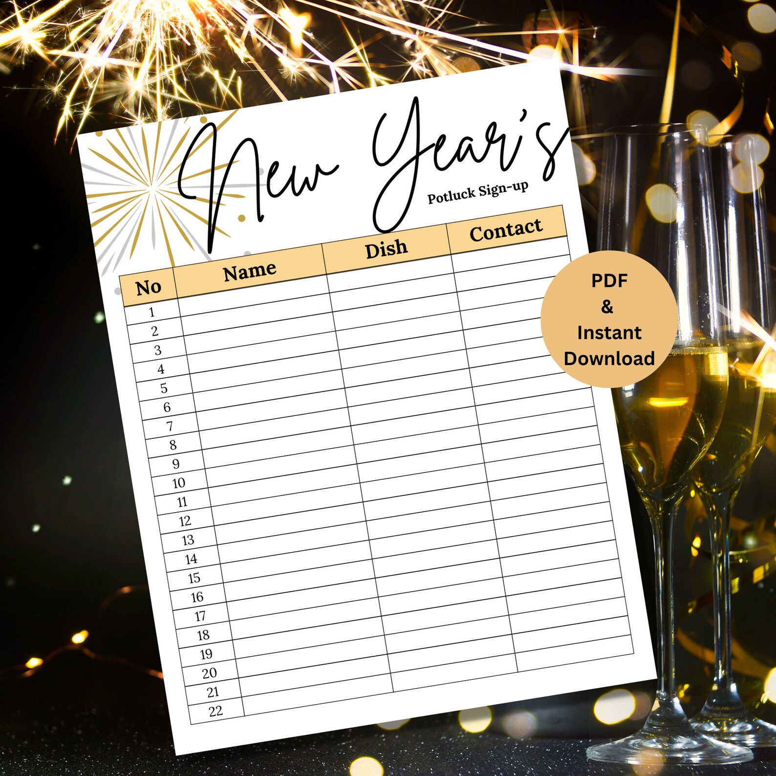 Potluck Sign up Sheet | New Years Potluck Sign up Sheet | New Years Eve